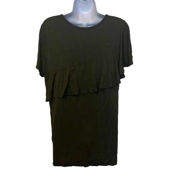 ana Large Green Asymmetrical Ruffle Short Sleeve TShirt Top Casual Lagenlook - Picture 2 of 7